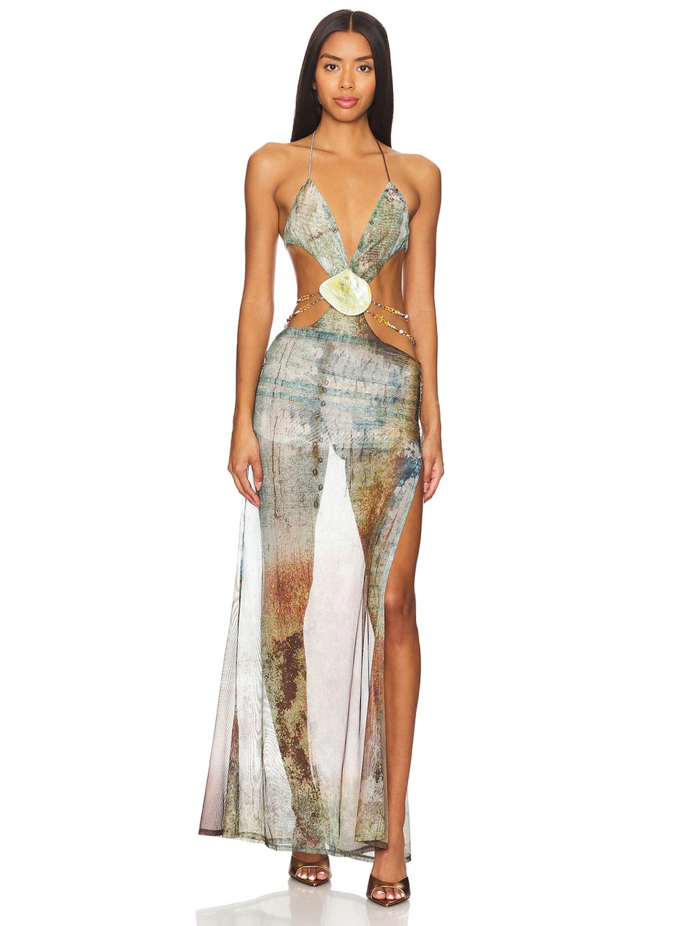 Jaded London Vida Backless Maxi Dress With Shell Trim in Marine XS - Picture 2 of 15